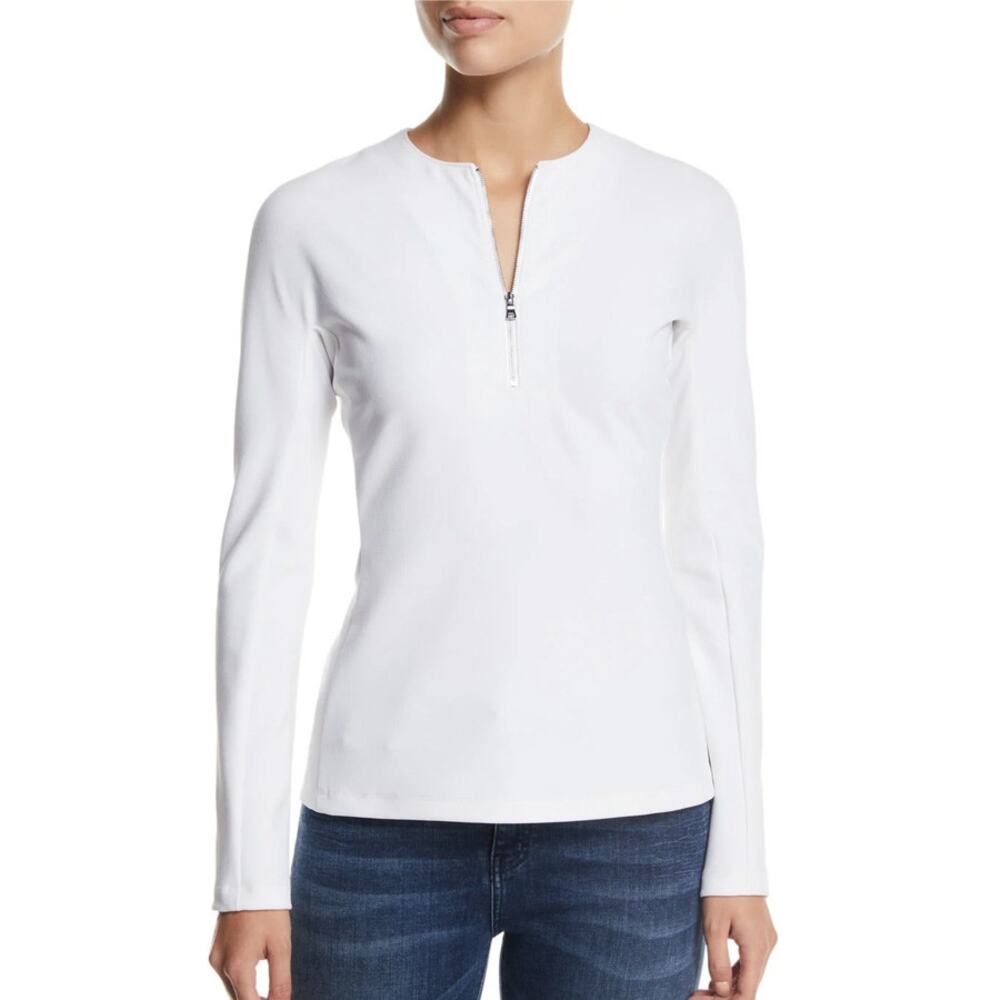 Tibi White Structured Crepe Zip Up Blouse Size 12